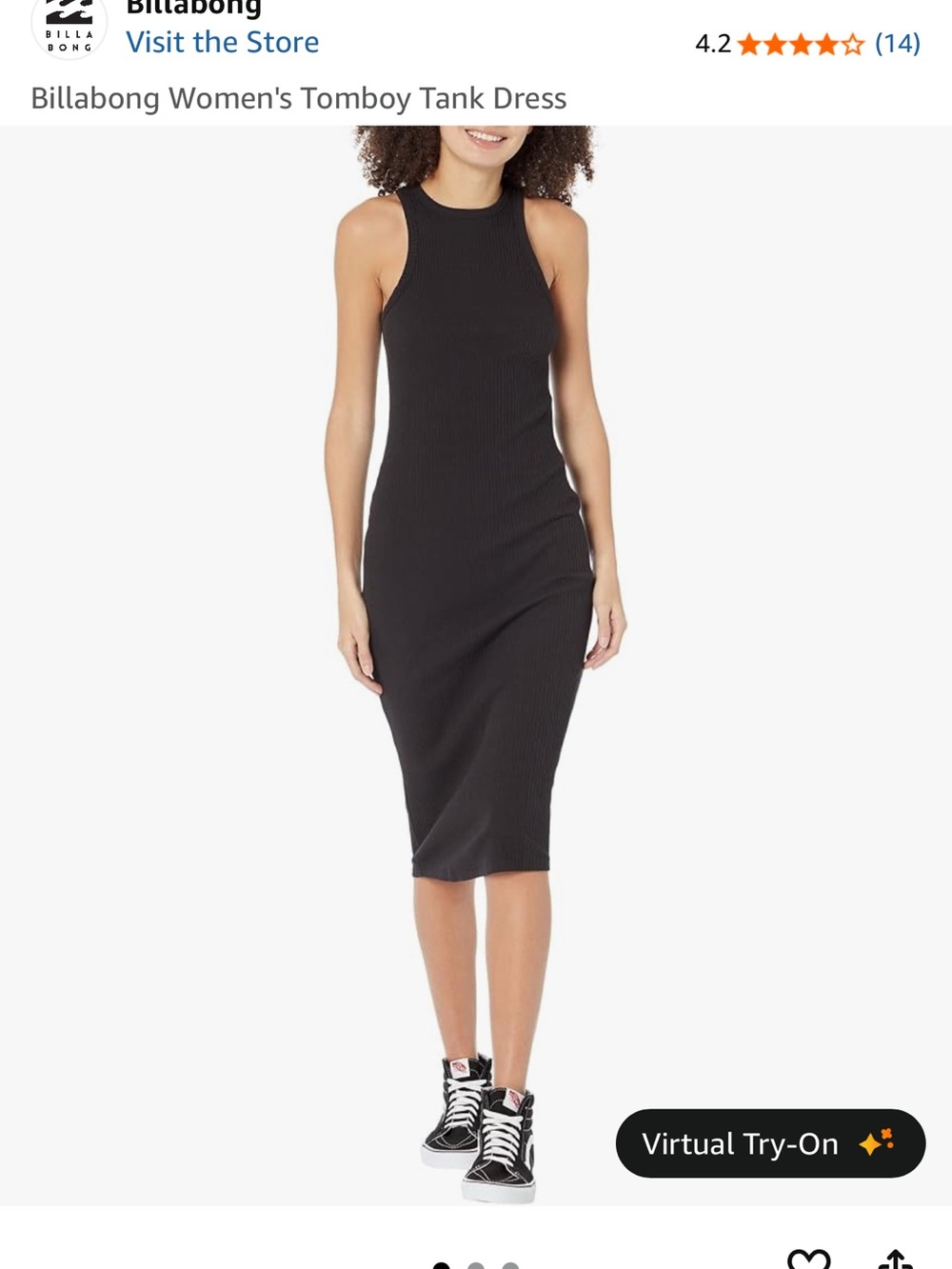 Billabong Black Ribbed Tank Midi Dress